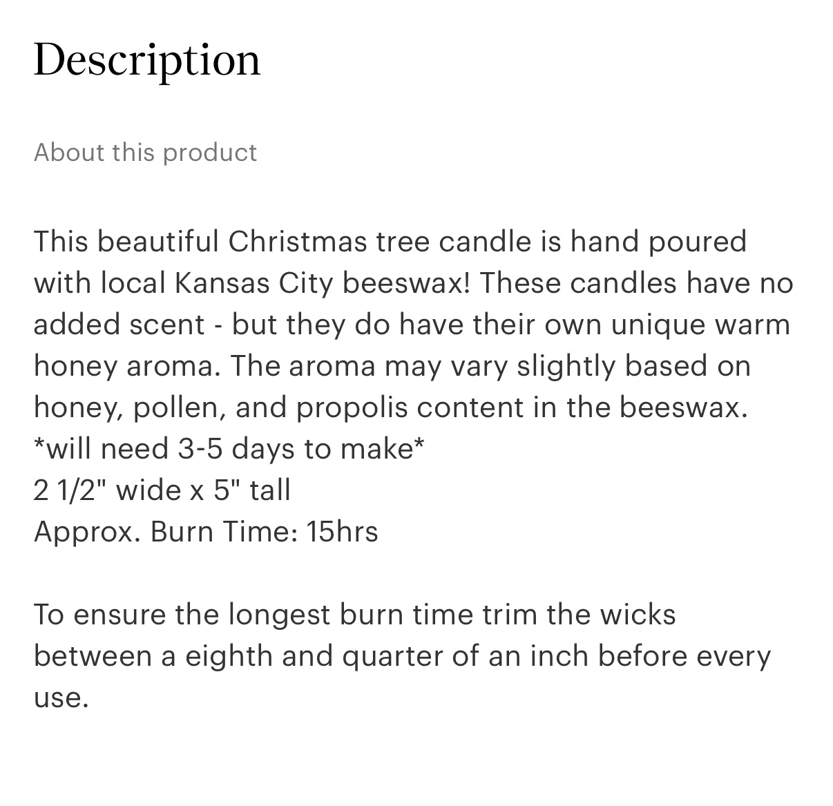 Christmas Tree - 100% Beeswax Candle - Handmade